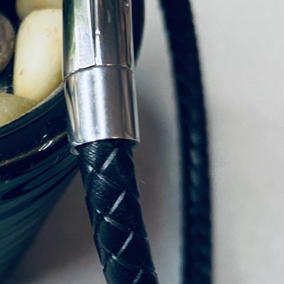 Men’s Black Leather Bracelet with Stainless Steel Silver Clasp - Picture 3 of 5